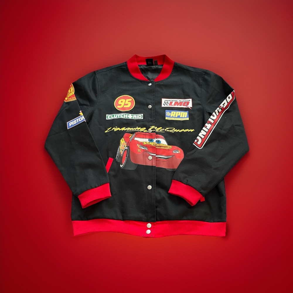 Disney Pixar Cars Lightning Mcqueen Racing Red Jacket‎ Small Mens Biker Black